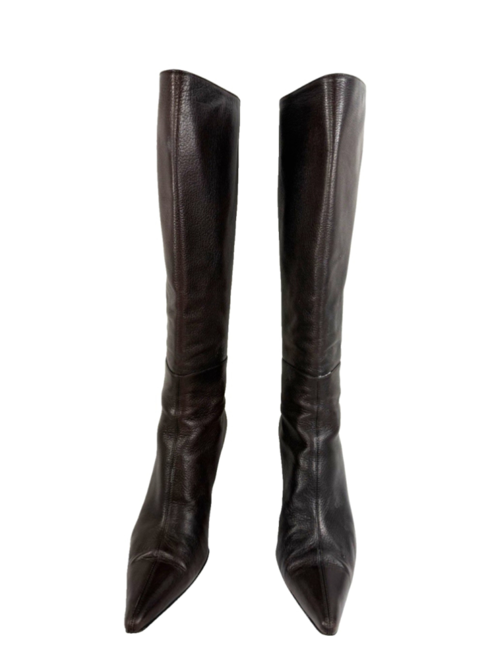 GUCCI dark brown pebbled leather KNEE HIGH pointy toe Boots size 8 B Italy - Picture 3 of 15